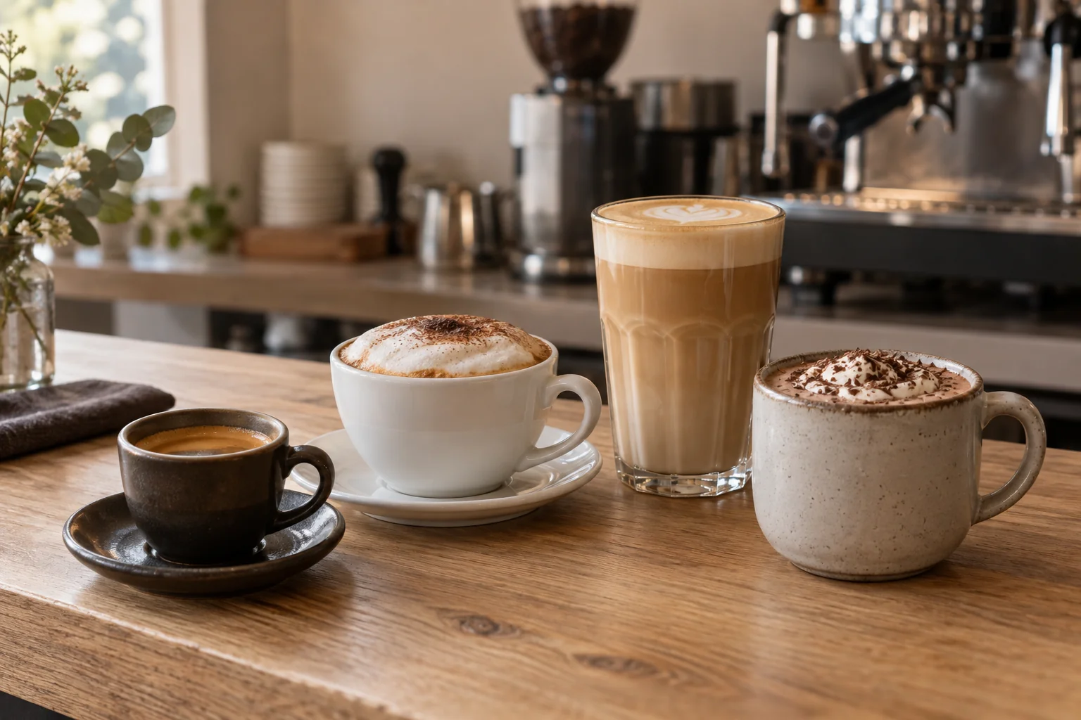 Kaffee, Cappuccino und Kakao – Serviervorschlag
