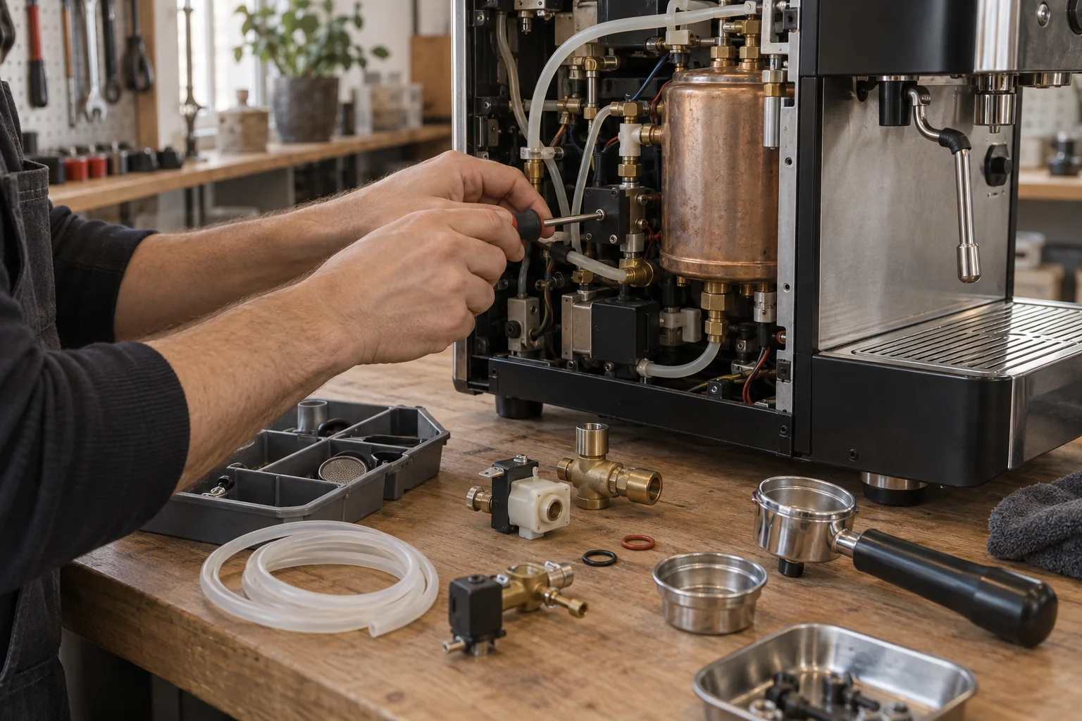 Illustration einer Kaffeeautomaten-Werkstatt